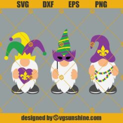 Mardi Gras Gnome SVG, Mardi Gras Gnomes SVG, Three Gnomes SVG, Fleur De Lis SVG, Mardi Gras Mask SVG