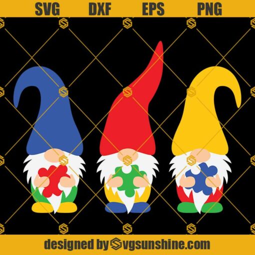 Autism Gnomes SVG, Three Gnomes SVG, Autism Awareness SVG, Puzzle Piece SVG, Autism Cut File, Autism Clipart