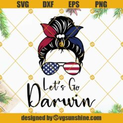 American Messy Bun Let's Go Darwin SVG, Patriotic Mom Bun Hair Usa Flag Sunglasses Lets Go Darwin SVG