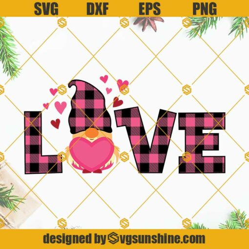 Buffalo Plaid Pink Love Gnome SVG, Valentine's Day SVG, Gnome Valentine SVG, Love SVG, Gnome SVG, Valentine SVG Designs For Shirts