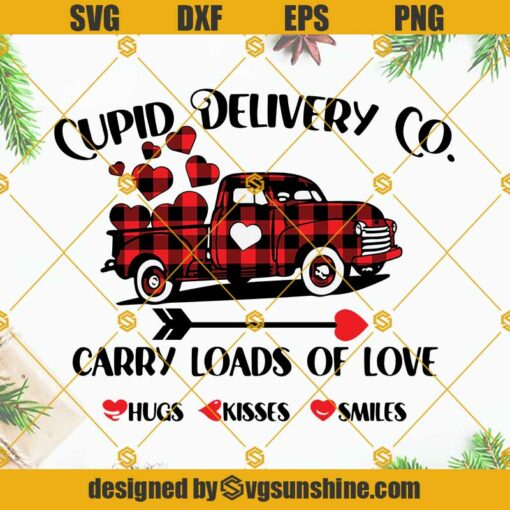 Cupid Delivery Co Carry Loads Of Love SVG, Valentines Day SVG, Buffalo Plaid Truck SVG, Truck Valentine SVG PNG DXF EPS Cricut
