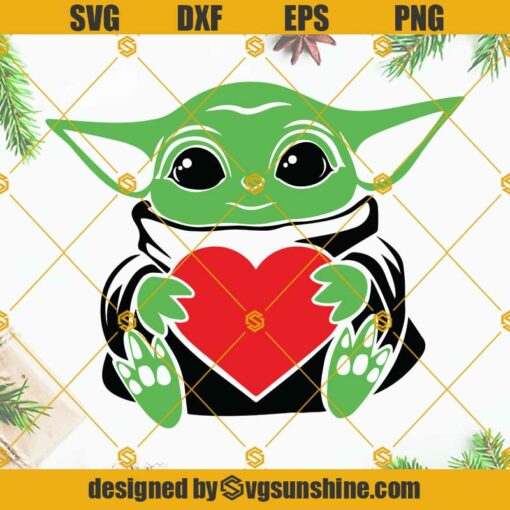 Baby Yoda Happy Valentines Day SVG PNG DXF EPS Cut Files For Cricut Silhouette