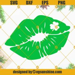 Distressed Kiss With Clover SVG, St Patricks Day SVG, Grunge Lips SVG, St Patricks Lips SVG Files For Cricut Silhouette