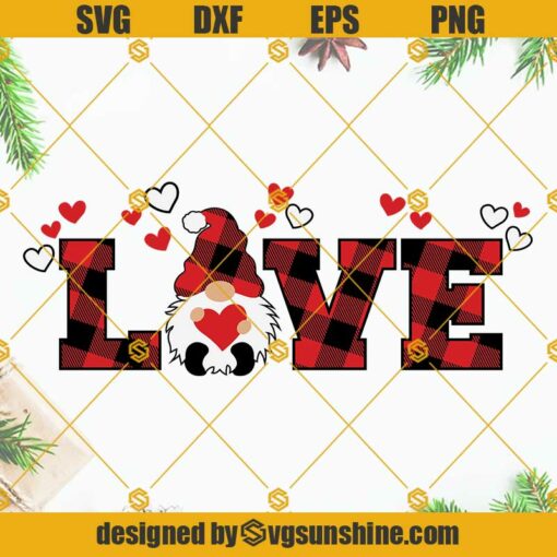 Valentine Gnome SVG Cut Files, Gnomes Buffalo Plaid Love SVG, Love Gnome SVG, Valentine's Day SVG, Love SVG