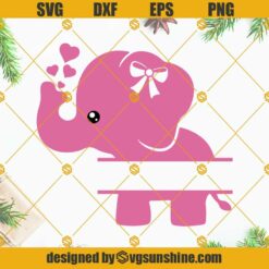 Baby Elephant Monogram SVG, Cute Baby Elephant With Heart SVG, Elephant SVG, Cute Elephant SVG, Baby Elephant SVG