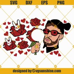 Bad Bunny Roses Valentine’s Day Starbucks Cup SVG, Full Wrap Bad Bunny Valentines Starbucks Cup SVG PNG DXF EPS Cut Files For Cricut Silhouette