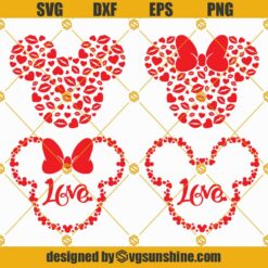 Valentines Day Mickey Minnie Valentines Heart SVG, Mickey Heart Svg, Love Svg, Lips Svg, Valentine’s Day Svg Mouse Hearts Svg Bundle