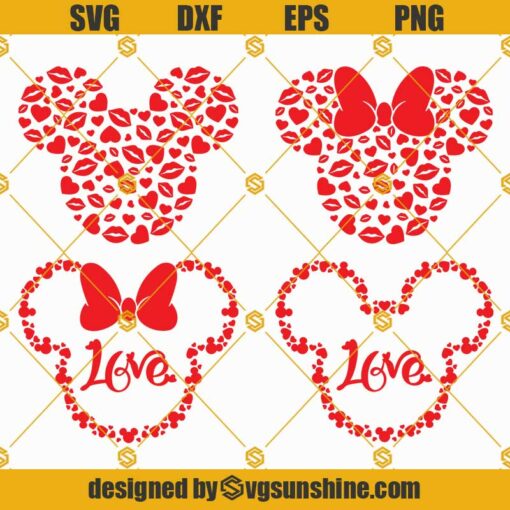Valentines Day Mickey Minnie Valentines Heart SVG, Mickey Heart Svg, Love Svg, Lips Svg, Valentine’s Day Svg Mouse Hearts Svg Bundle