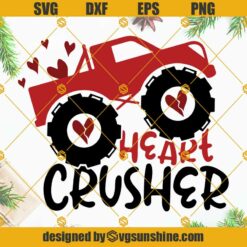 Heart Crusher SVG, Boys Valentine SVG, Funny Kids Valentines Monster Truck SVG