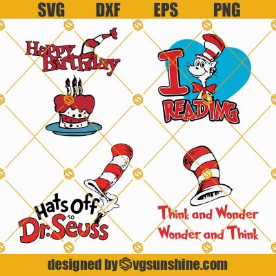 Hats Off To Dr Seuss SVG, I Love Reading Think And Wonder Dr Seuss SVG ...