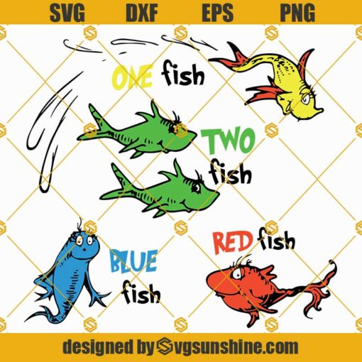 One Fish Two Fish Red Fish Blue Fish SVG, Dr Seuss SVG, Fish SVG