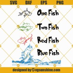 Dr Seuss One fish two fish SVG, red fish blue fish SVG PNG DXF EPS Cut Files For Cricut Silhouette