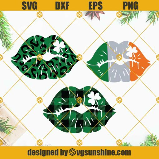 St Patricks Day Lips SVG Bundle, St Patrick's Day Svg, Leopard Lips Svg, Lucky Shamrock Lips Svg, Mouth Kiss Happy St Patricks Day Svg