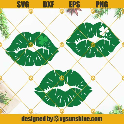 St Patricks Day Shamrock Lucky Lips Svg, Lucky Lips Svg, Shamrock Lips Svg Bundle, St Patricks Day Svg, Mouth Svg, Kiss Svg