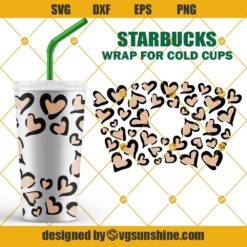 Full Wrap Leopard Hearts Starbucks Cup SVG, Full Wrap Cheetah Hearts Valentine Starbucks Cup SVG