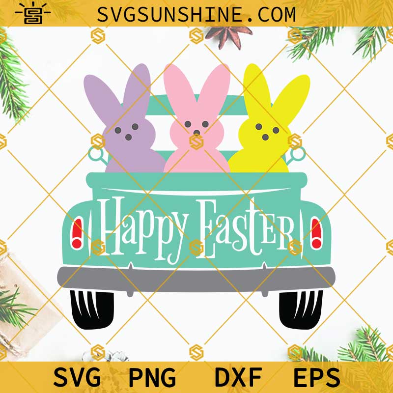 Happy Easter Truck With Peeps SVG, Easter SVG, Truck Easter Bunny SVG ...