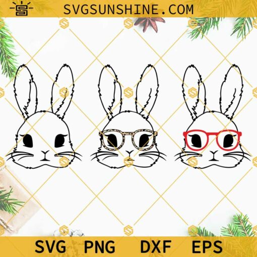 Bunny With Glasses SVG, Bunny SVG, Bunny Face with Glasses SVG, Rabbit SVG, Bunny Glasses SVG Bundle