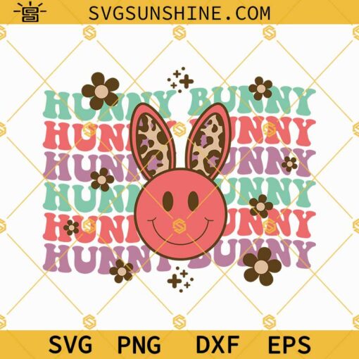 Hunny Bunny Svg, Bunny Smiley Face Svg, Easter Bunny Svg, Easter Svg, Retro Easter Svg, Bunny Face Svg