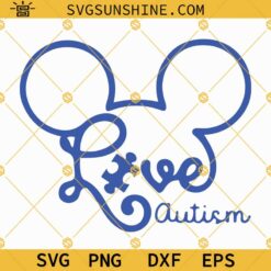 Autism Mouse Ears Svg, Autism Awareness Puzzle Piece Svg, Love Autism Svg, Autism Svg