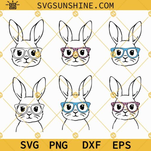 Easter Bunny With Glasses SVG Bundle, Bunny With Leopard Glasses SVG, Bunny With Glasses SVG
