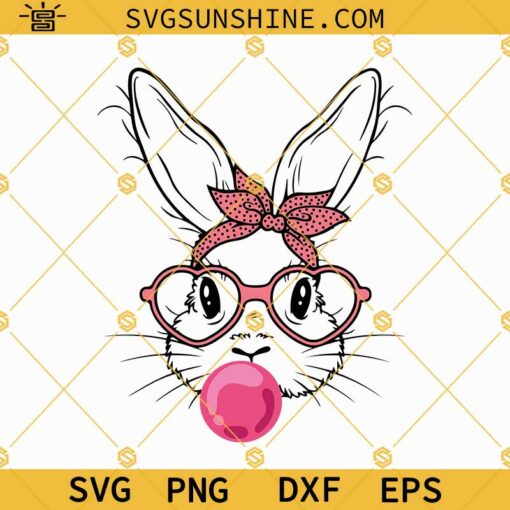 Bunny Rabbit With Bandana Glasses SVG Easter Bunny SVG Bunny With Heart Glasses SVG Rabbit Bandana Glasses Bubblegum SVG
