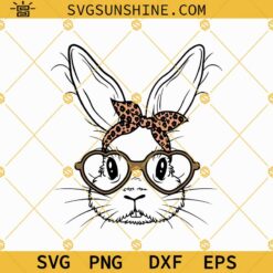 Bunny With Bandana Leopard Svg, Bunny with Heart Glasses Svg, Rabbit Bandana Glasses Svg, Cute Bunny Rabbit With Bandana Svg
