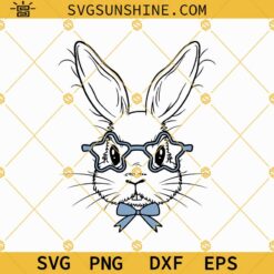 Bunny With Star Glasses SVG, Bunny With Glasses SVG, Bunny Rabbit Ribbon Glasses SVG PNG DXF EPS Cricut
