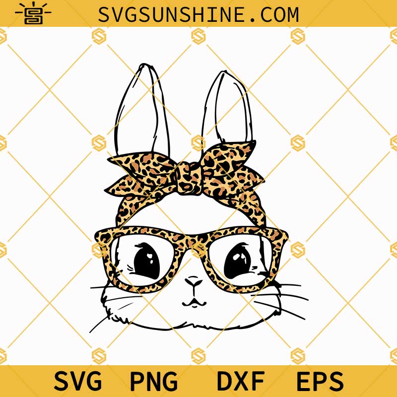 Bunny With Leopard Bandana And Glasses SVG, Easter Bunny Leopard Print SVG, Bunny With Glasses SVG, Bandana Bunny Leopard SVG