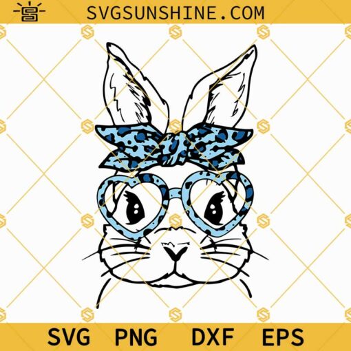 Easter Bunny Leopard Bandana Glasses SVG, Kids Easter SVG, Cute Bunny Easter SVG
