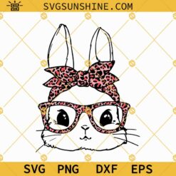 Easter Bunny Leopard Glasses Svg, Easter Bunny Svg, Happy Easter Svg, Leopard Pattern Svg Cricut Silhouette Vector Cut File