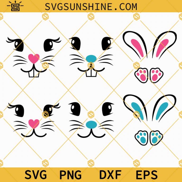 Easter Bunny Face SVG Bundle, Bunny Ears and Feet SVG, Bunny Face SVG ...