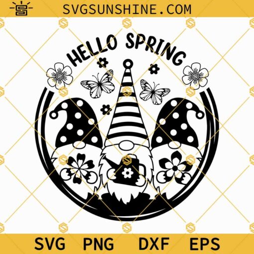 Gnomes Hello Spring Svg, Spring Gnomes Svg, Spring Svg, Butterfly Flowers Svg