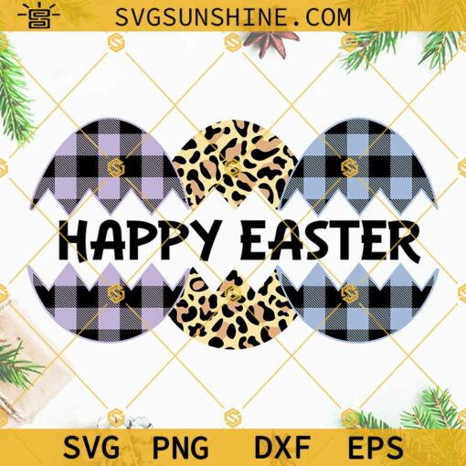 Split Easter Egg SVG, Happy Easter SVG, Leopard Egg SVG, Buffalo Plaid Eggs SVG