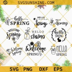 Hello Spring Bundle SVG, Welcome Spring SVG, Flower SVG, Hello Spring SVG For Cricut
