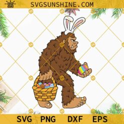 Bigfoot Happy Easter SVG, Easter Bigfoot With Egg Basket SVG, Easter SVG, Easter Bigfoot SVG, Bigfoot Bunny SVG