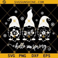 Hello Spring Gnomes SVG, Hello Spring SVG, Gnomes With Flowers Butterfly SVG