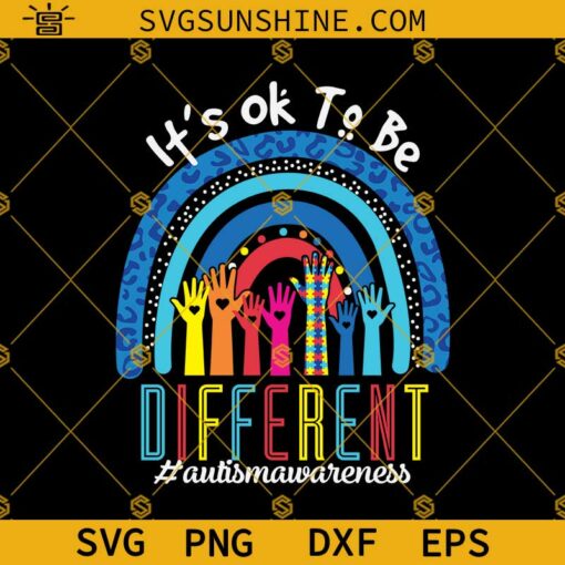 It's Ok To Be Different Autism Awareness SVG, Blue Rainbow Autism Awareness SVG, Autism Awareness SVG PNG DXF EPS