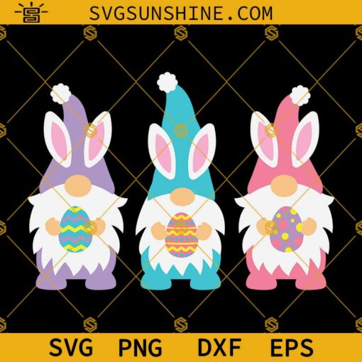 Gnomes Easter Eggs SVG, Happy Easter Gnome SVG, Three Gnomes Bunny Ears Easter Eggs SVG
