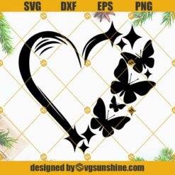 Butterfly Love SVG PNG DXF EPS, Sparkly Heart Butterfly SVG, Butterfly SVG Cut Files