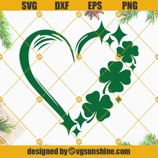 Shamrock Sparkly Heart SVG, Four Leaf Clover SVG, Lucky SVG, Happy St. Patrick’s Day SVG
