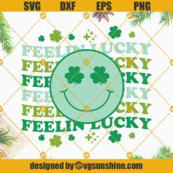 Feelin Lucky Svg, Smiley Face Svg, St. Patrick’s Day Svg, Vintage Smiley Svg, Lucky Svg Png Dxf Eps Designs For Shirts