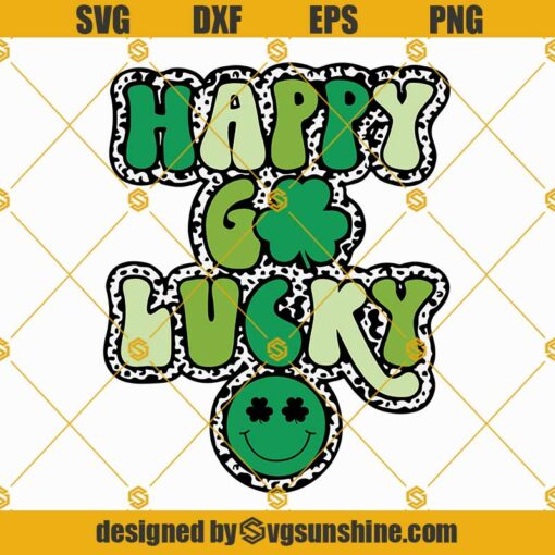 Happy Go Lucky Smiley Face Svg, Lucky Svg, St Patricks Day Svg, Shamrock Svg Png Dxf Eps Cut Files Designs For Shirts