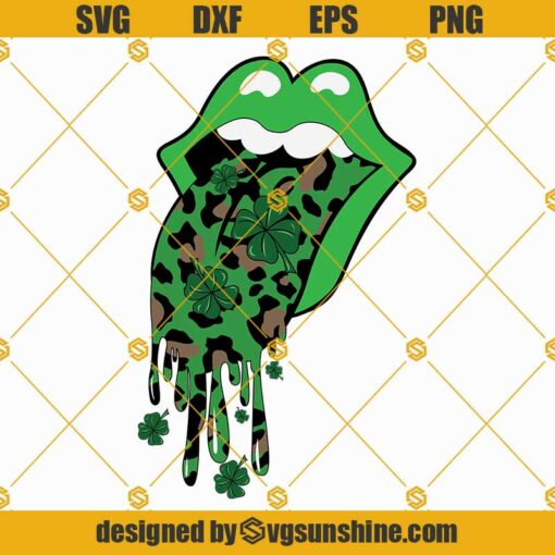 St Patricks Day Leopard Print Dripping Lips SVG, Funny St Patrick’s Day Lips SVG PNG DXF EPS