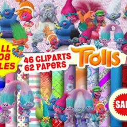 Trolls PNG Clipart, Trolls Digital Paper Instant Download, Trolls PNG Bundle