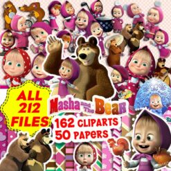 Masha and the Bear PNG Clipart, Masha and the Bear Digital Papers PNG Clipart Instant Digital Download
