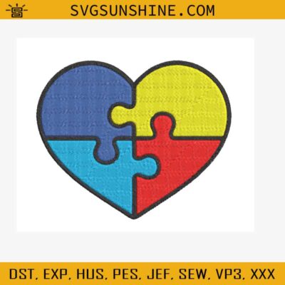 Autism Heart Puzzle Pieces Embroidery Designs, Autism Awareness ...