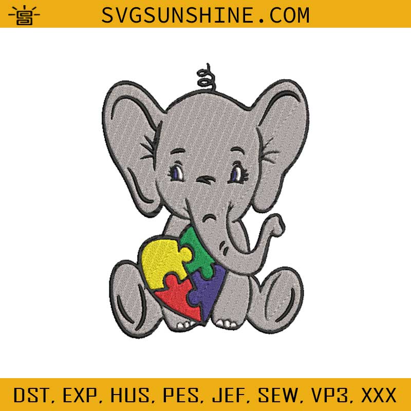 Autism Elephant Embroidery Designs, Autism Embroidery Design File, Autism Elephant Embroidery Files
