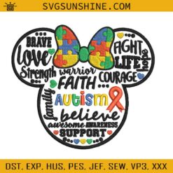 Minnie Mouse Autism Embroidery Designs, Autism Embroidery Design File, Autism Awareness Embroidery Files