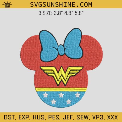Disney Minnie Mouse Wonder Woman Embroidery Designs, Minnie Wonder Woman Embroidery Design File