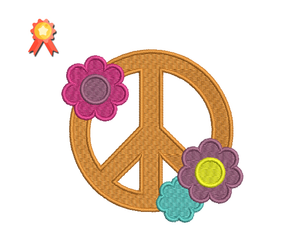 Peace Sign With Flowers Embroidery Design, Peace Embroidery Files, Flowers Machine Embroidery